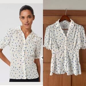 Hobbs London Taryn Top Blouse Ivory Floral Ruffle Puff Sleeves Women’s size 2